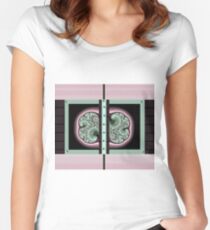 3D FRACTALS, MINT GREEN, PINK and BLACK, ART printed decor and gifts Women's Fitted Scoop T-Shirt