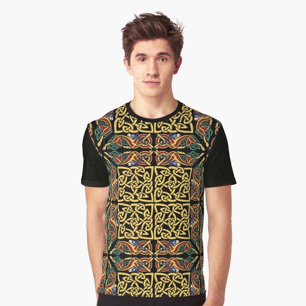 Gold Knotwork Squares and Hounds Border Graphic T-Shirt