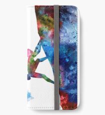 Extremsportfrau des Kletterns, steigende Frau, Bergsteiger iPhone Flip-Case/Hülle/Klebefolie