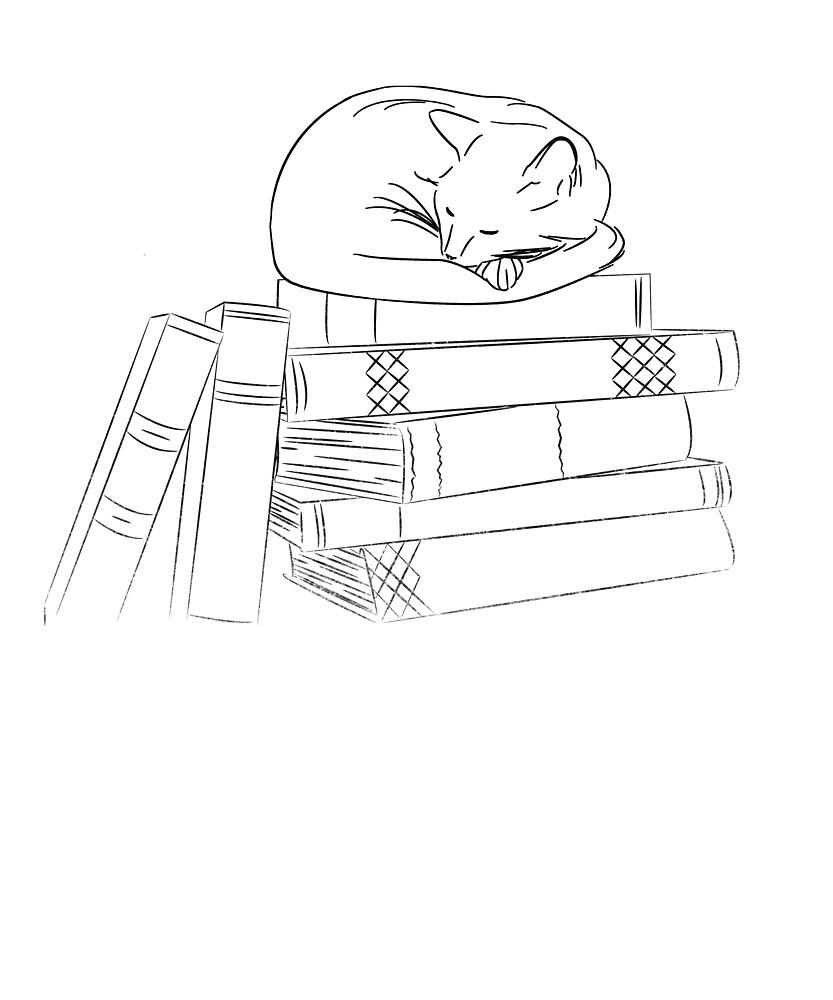 Cat Sleeping On Books By Thimbleberry17 Redbubble