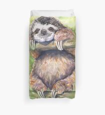 Funny and Happy Sloth watercolor art from George Dyachenko Duvet Cover