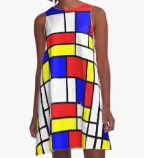Retro Mondrian Muster A-Linien Kleid