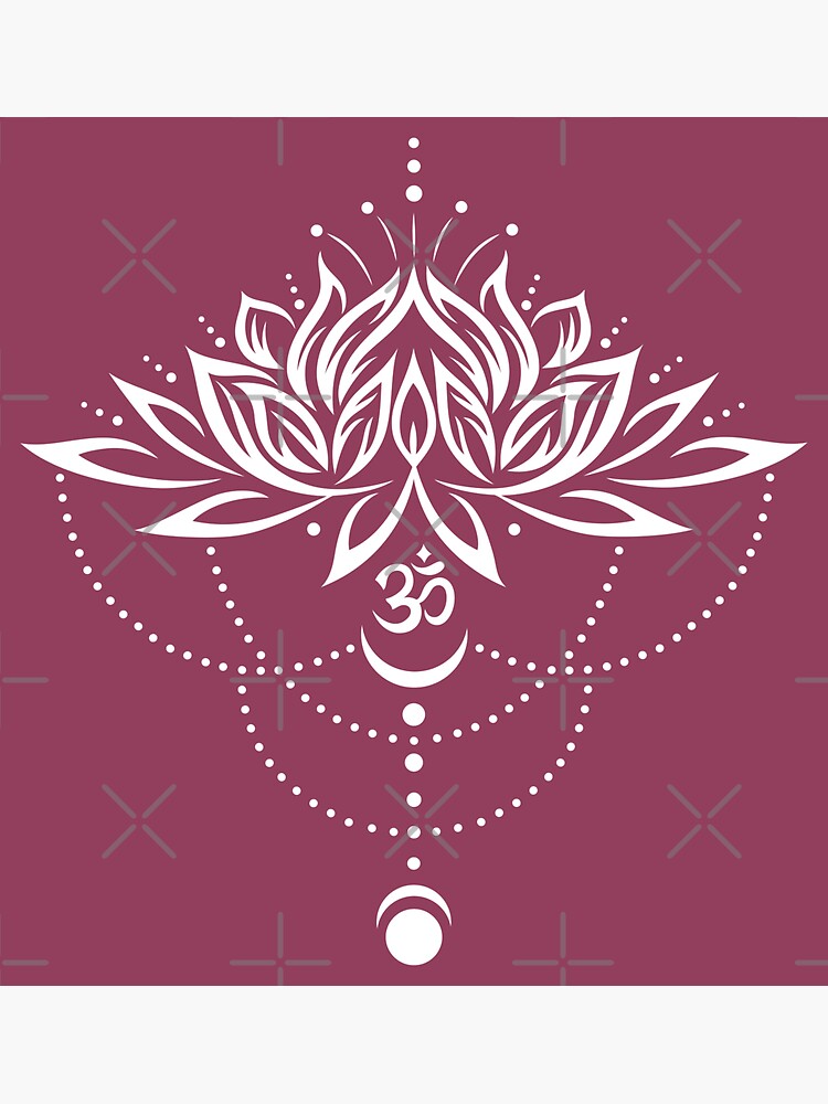 "Lotus, lotus flower with om symbol and moon." Sticker by