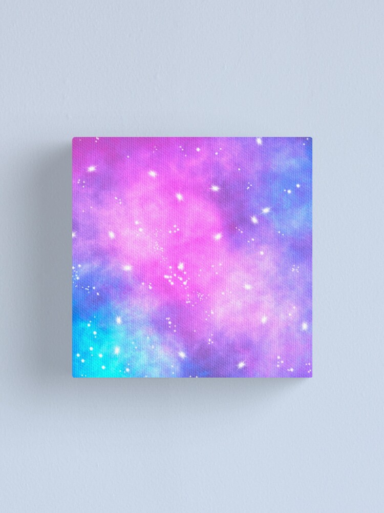 Alternate view of Hand painted pink purple turquoise watercolor nebula space glitter stars Canvas Print
