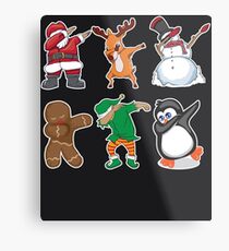 Dabbing Santa Elf Deer Snowman Gingerbread Penguin Art Gift Metal Print