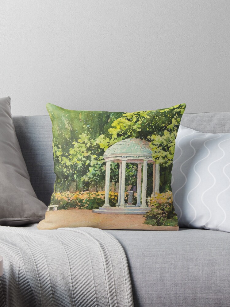Watercolor Painting Of Old Well On University Of North Carolina Unc Chapel Hill Nc Throw Pillow By Rfoxphoto