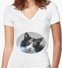 Puce chatte calicot T-shirt col V femme
