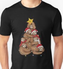 Sloths Tree Christmas Art | Yuletide Sleepy Lazy Head Gift Unisex T-Shirt