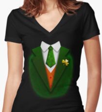St. Patrick's Day Funny Suit and Tie Tuxedo Gift Women's Fitted V-Neck T-Shirt