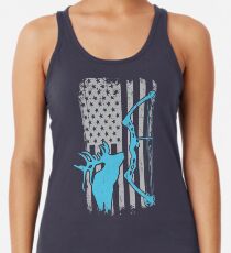 Bogen-Jagd-Elch-Jagd - patriotische amerikanische Flagge der Weinlese US für Bogenschießen-Jäger Racerback Tank Top
