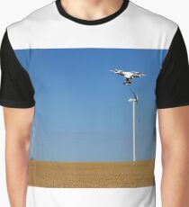 drone flying over wheat field with wind turbine summer season Graphic T-Shirt