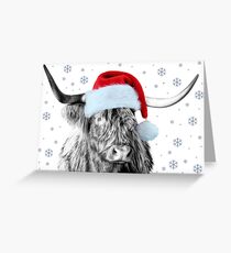 Highland Cow in a Santa Hat Greeting Card