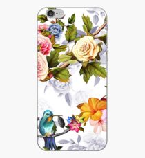 Vinilo o funda para iPhone Colibrí, rosas, peonía con hojas en blanco