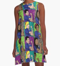 Pop art poster of multicultural Rosie the Riveters wearing a safety pin A-Line Dress