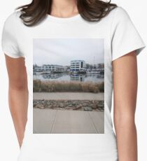 #Walkway, #Stamford, #StamfordCity, #winter, #nature, #snow, #frost, #outdoors, #icee #cold, #wood, #season, #bird, #tree, #frozen, #dry, #garden, #grass, #weather, #horizontal, #colorimage, #nopeople Women's Fitted T-Shirt