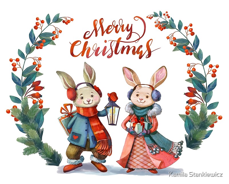 "Christmas Cute Bunnies, Christmas Illustration, Christmas Watercolor ...