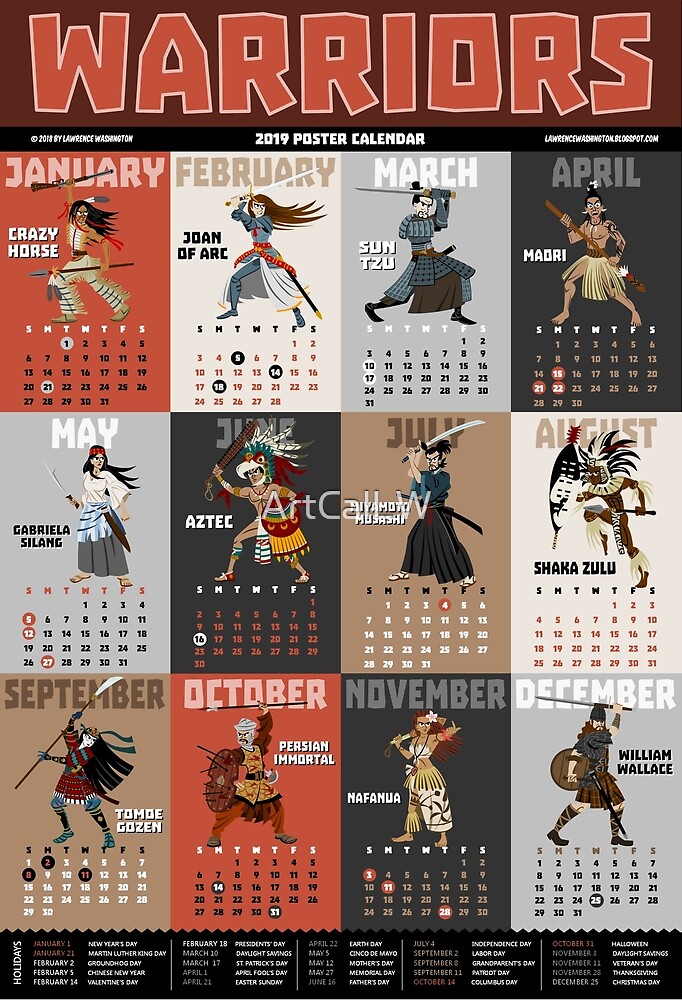 "2019 Warriors Calendar" by ArtCalLW Redbubble