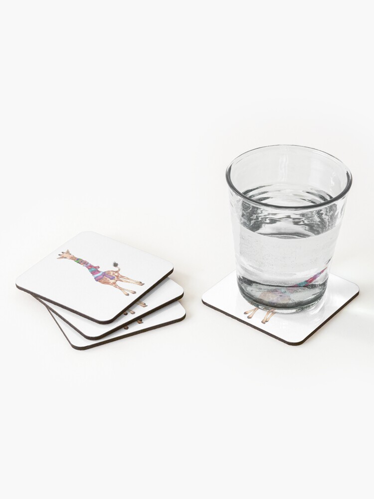 Alternate view of Cold Outside - Cute Giraffe Illustration Coasters (Set of 4)