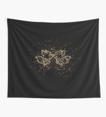 Anthropomorphized animals cartoon couple golden ornament Gold Wall Tapestry