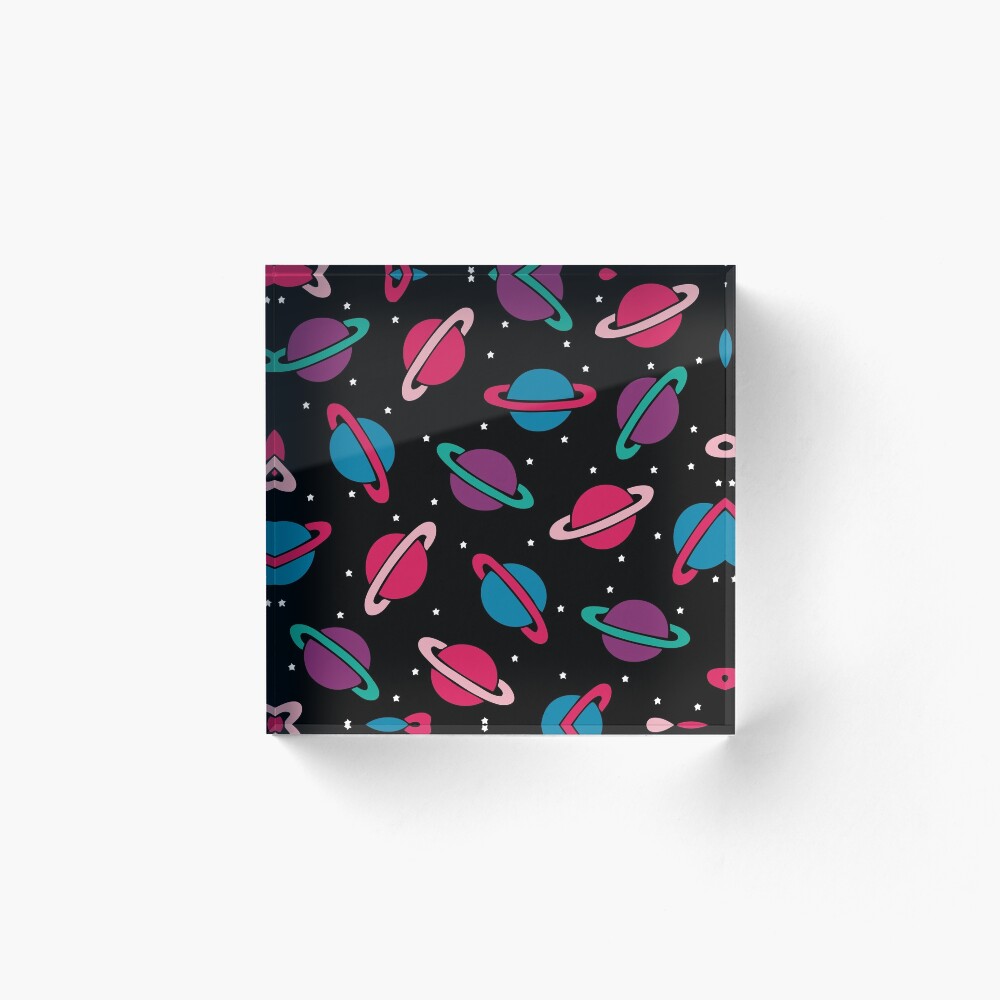 Neon Space Planets Pattern Acrylic Block