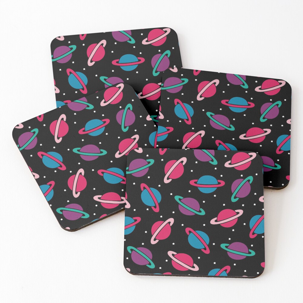 Neon Space Planets Pattern Coasters (Set of 4)