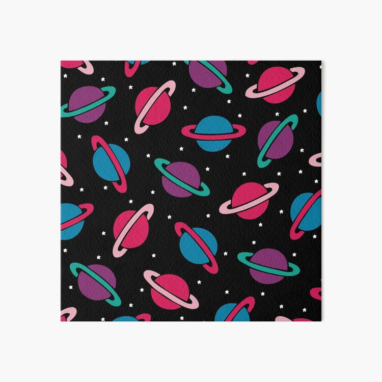 Neon Space Planets Pattern Art Board Print