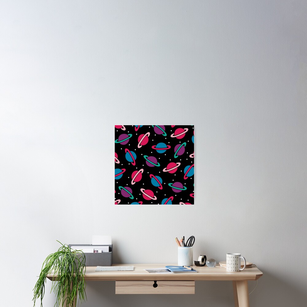 Neon Space Planets Pattern Poster