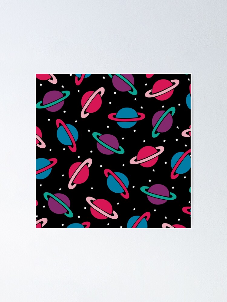 Alternate view of Neon Space Planets Pattern Poster