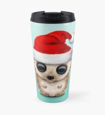 Christmas Hedgehog Wearing a Santa Hat Travel Mug