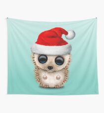 Christmas Hedgehog Wearing a Santa Hat Wall Tapestry