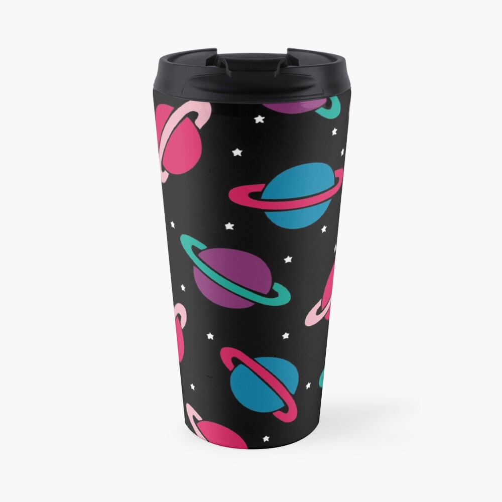 Neon Space Planets Pattern Travel Mug