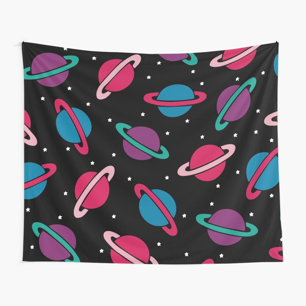 Neon Space Planets Pattern Wall Tapestry