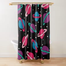Neon Space Planets Pattern Shower Curtain