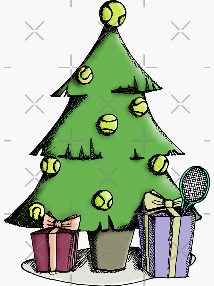"funny tennis ball Christmas tree with tennis racket gift" Sticker by