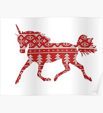 Unicorn silhouette knitting pattern Poster