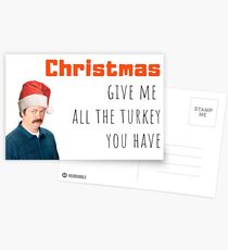 Christmas, Ron Swanson, Parks and Recreation, Cool, Comedy, Humor, Parody, Turkey, Christmas dinner, Sticker Packs, Gifts, Presents Postcards