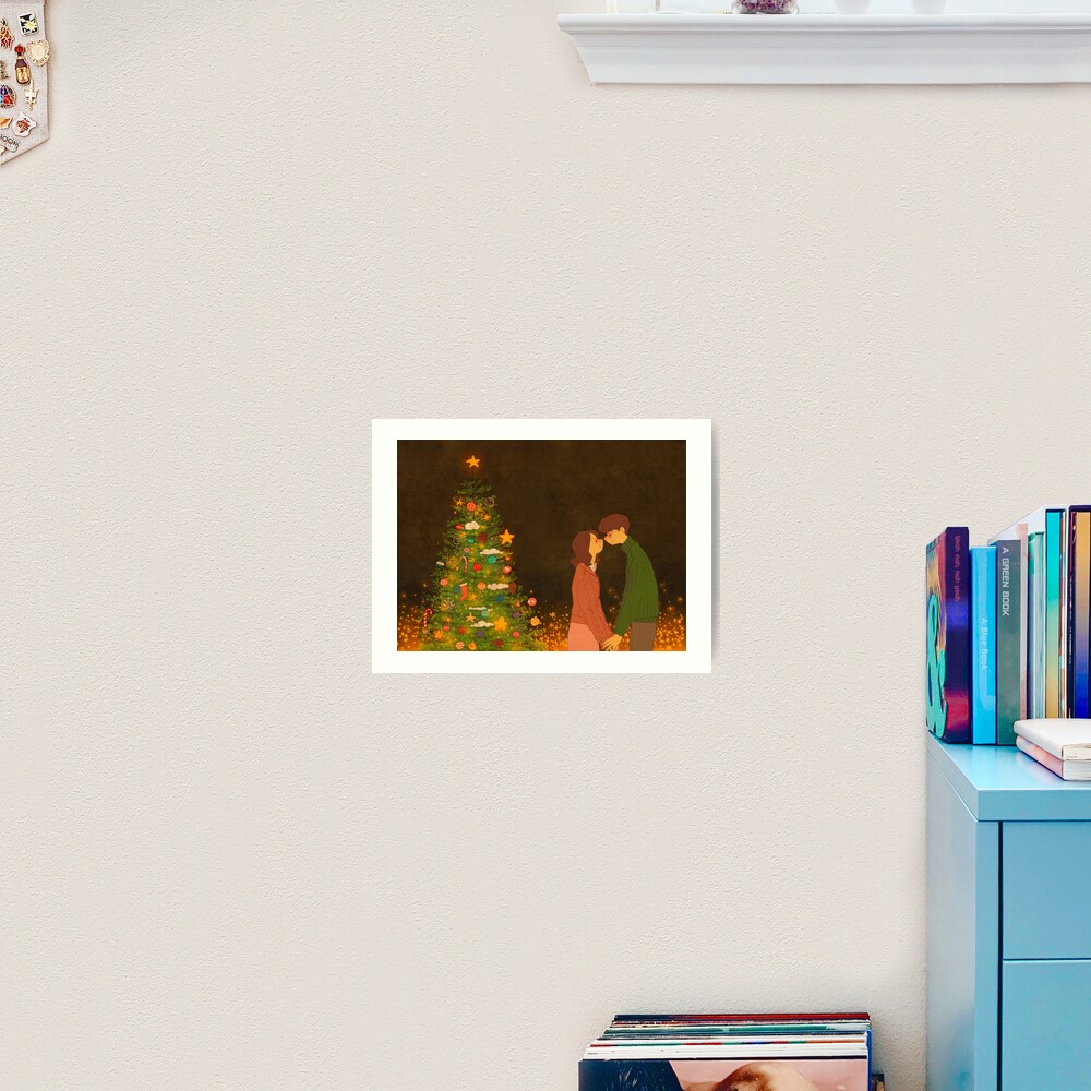 Christmas kissing Art Print