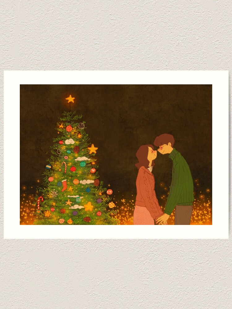 Alternate view of Christmas kissing Art Print