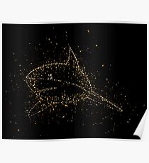 Shark perspective swimming golden ornament Gold Poster