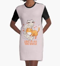 Cute Cats - Love is all you knead Graphic T-Shirt Dress