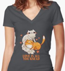 Cute Cats - Love is all you knead Women's Fitted V-Neck T-Shirt