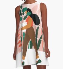 Beautiful girl with plant in pot A-Line Dress