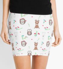 Cute owl, hedgehog and deer in love holding flowers and hearts Mini Skirt