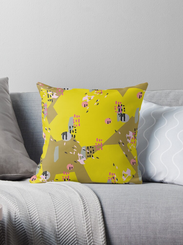 Crazy Yellow Pop Abstract Scribble Pattern Throw Pillow By Fossdesign