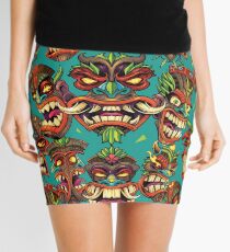 Tiki Head Repeating Pattern Mini Skirt