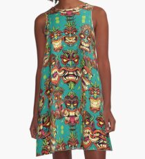 Tiki Head Repeating Pattern A-Line Dress