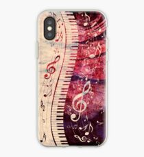Vinilo o funda para iPhone Teclado de piano con notas musicales Grunge