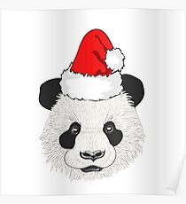 Panda bear wearing a christmas hat Poster