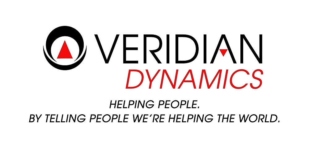 Picture showing Veridian Dynamics and logo, with the quote: "Helping People. By Telling People We're Helping the World."