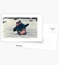 Arnold Schwarzenegger and George HW Bush sledding Postcards